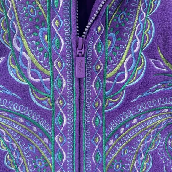 NWT Bob Mackie purple and blue fleece Embroidered faux fur vest - Picture 4 of 9